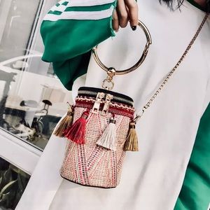 Japan Style Bucket Cylindrical Straw Bags